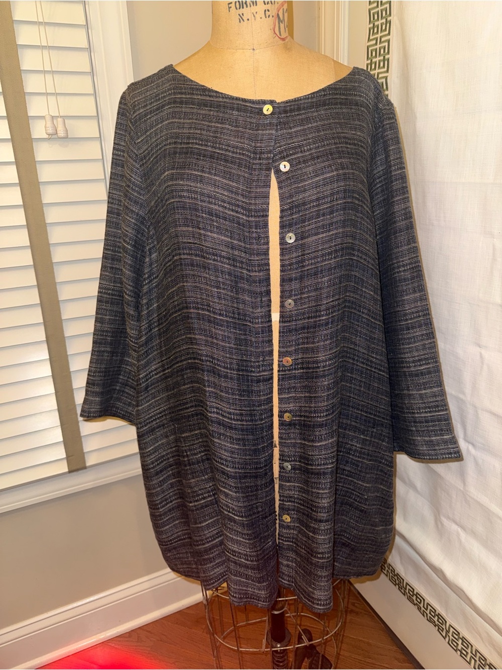Eileen Fisher Organic Linen Striped Cocoon Topper Jacket XL